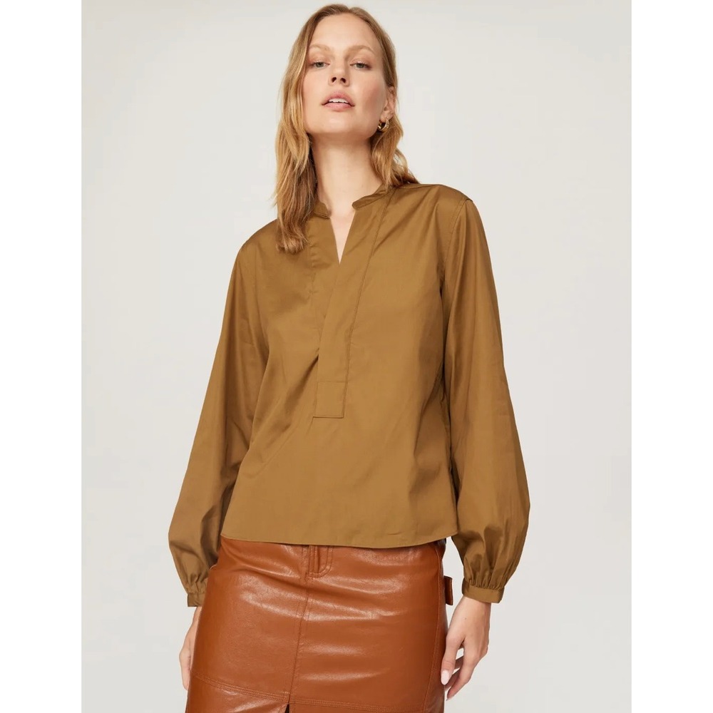 Polo Ralph Lauren Brown Tunic Top Long Sleeve Cotton‎ Popover Blouse Brown Sz 0